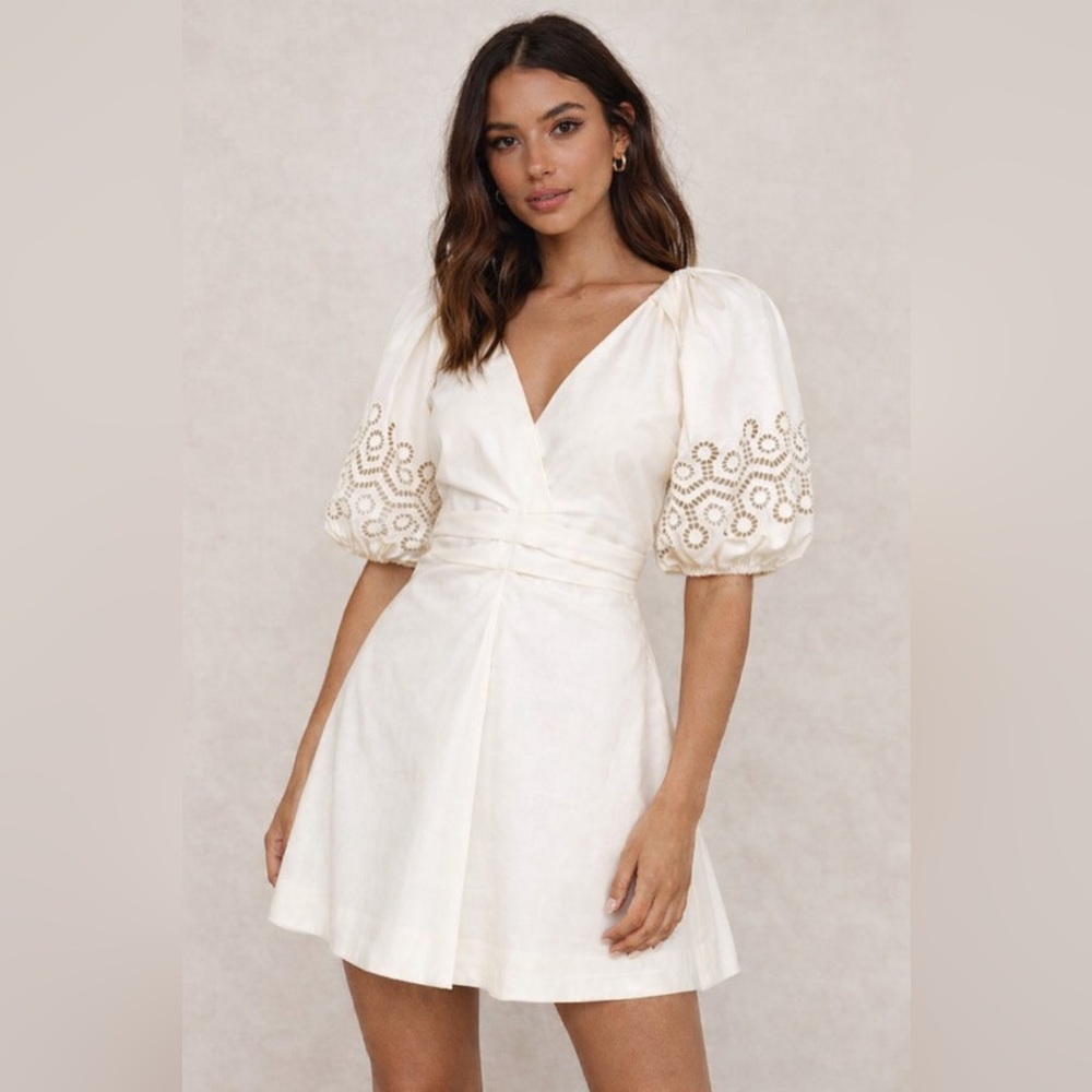Bergdorf Goodman TANYA TAYLOR Lacey Broderie Puff-Sleeve Dress NWT $525 size 12